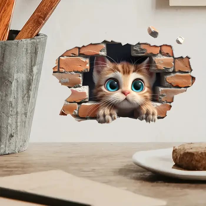 Un autocollant mural avec un motif de chat mignon qui ajoute une touche animée à votre décoration intérieure