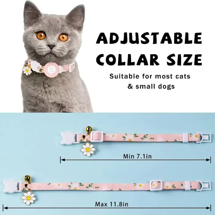 Étui Airtag collier de chat chaton avec cloches et fleur charme Tracker colliers réglables pour chatons et chiots localisateur Anti-perte