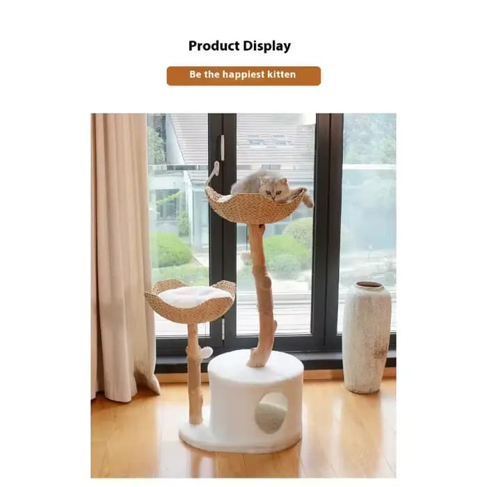 Arbre à chat de luxe en bois naturel avec trou d'arbre