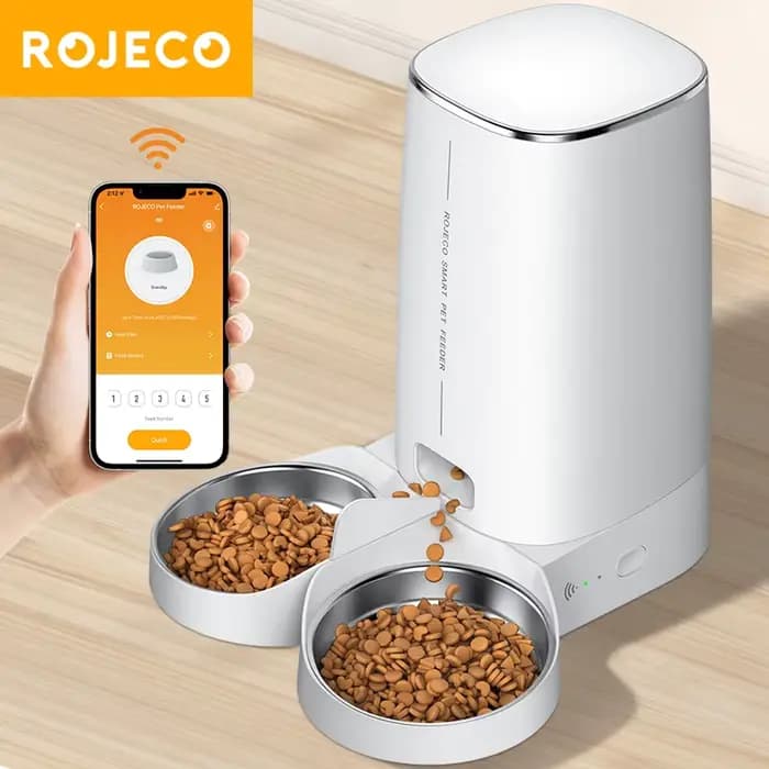 ROJECO mangeoire automatique pour chat distributeur intelligent de nourriture pour animaux de compagnie avec bouton WiFi télécommande accessoires pour chats et chiens