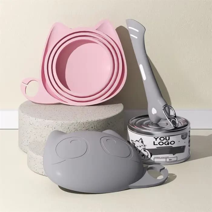Ensemble couvercle et cuillère de nourriture pour chat en Silicone