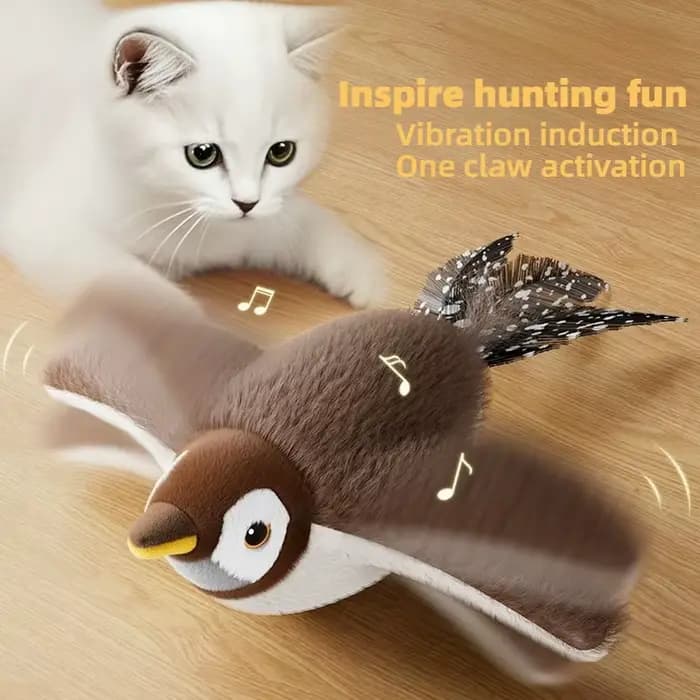 Nouveau jouet électrique pour chat 2025, interactif à activation tactile avec chant et ailes battantes, jouet suspendu pour chatons d'intérieur