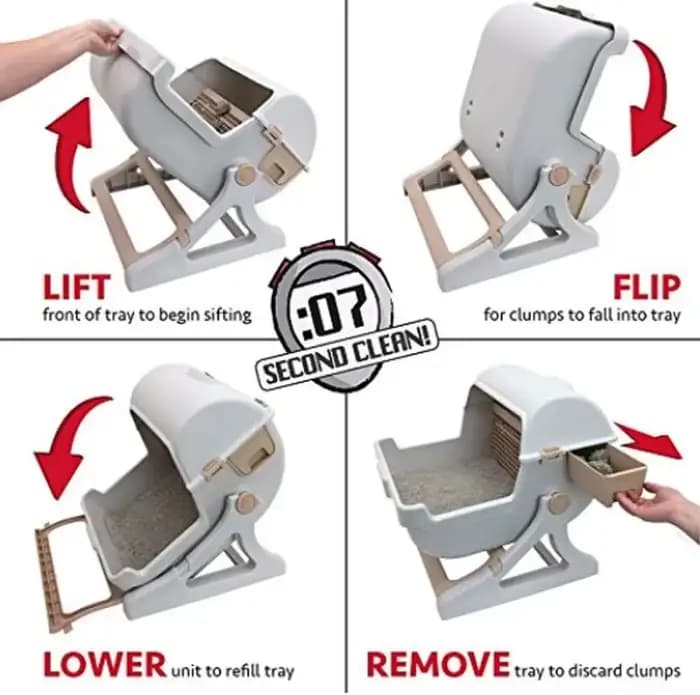 Bac à Litière pour Chat, Bac à Sable, Remplissage d'Escalier, Toilettes, Livres Autonome, Poubelle avec Clip Absorbant, Déchets, Assainissement