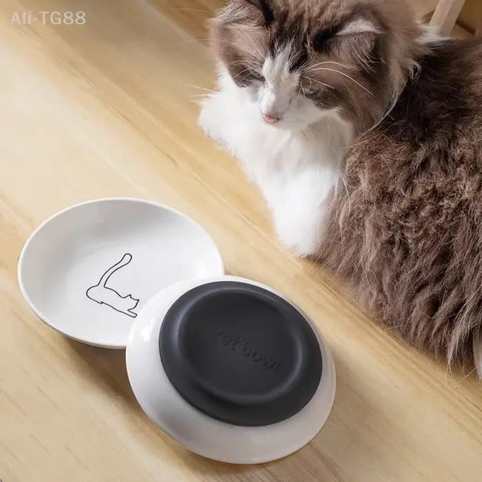 Bol d'alimentation en céramique pour chatons ; Plateau antidérapant pour chat de compagnie ; Support de coussin en