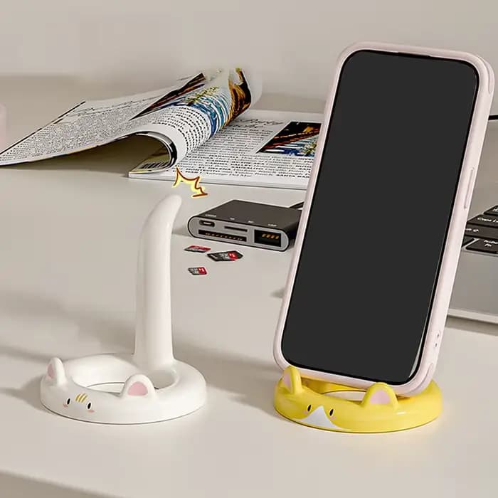 Support de téléphone portable chat de dessin animé mignon et doux, mini support de téléphone portable de bureau créatif, peut être utilisé comme ornement décoratif