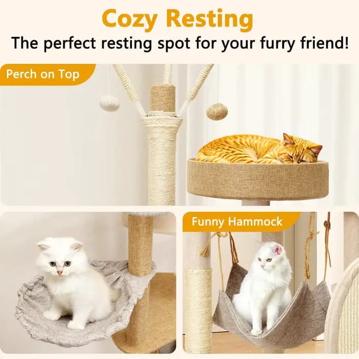 Tour à chat multifonctionnelle avec planche à gratter en Sisal et jouets