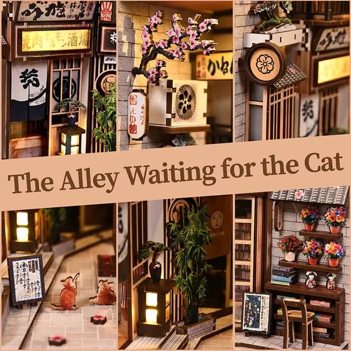 Maison miniature DIY Cat's Alley - Kit de coin livre en bois 3D