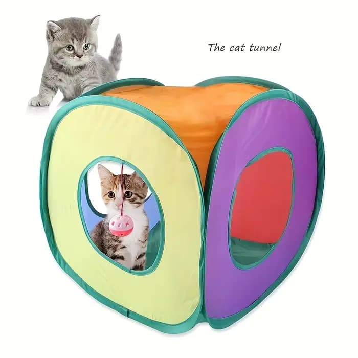 Tunnel carré pliable arc-en-ciel pour chat