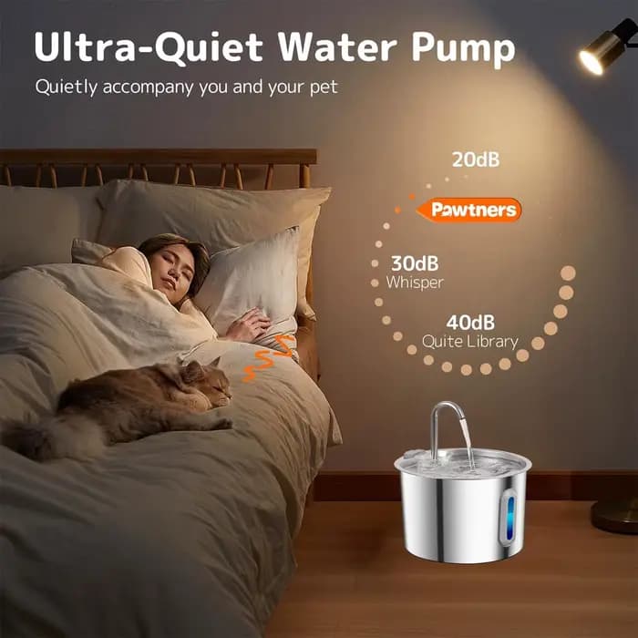 Fontaine à eau pour chat en acier inoxydable avec 4 filtres