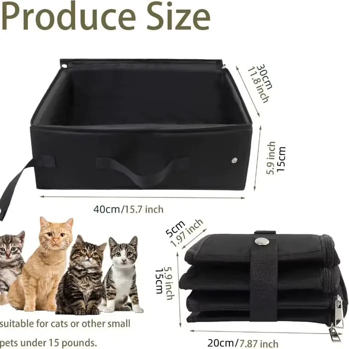 Bac à litière pliable portable pour chat avec couvercle et poignée