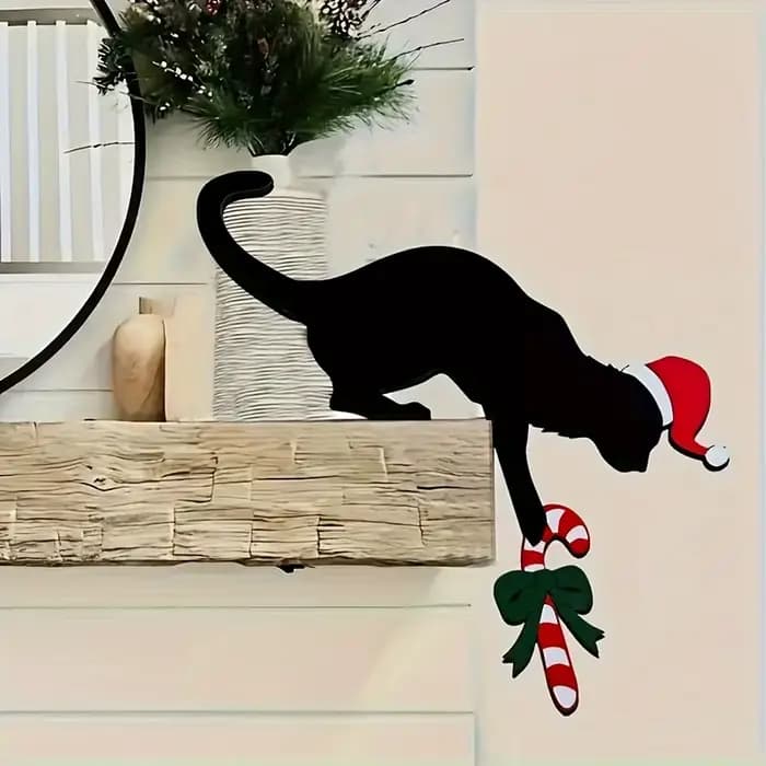 1 charmant ornement d'angle de porte de noël en forme de chat – Style bois vintage, définit parfaitement l'humeur festive