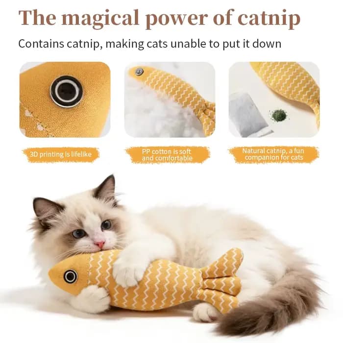 Jouet pour chat en forme de poisson à la catnip naturelle
