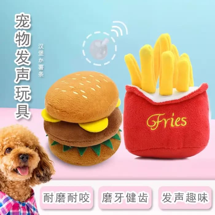 Jouet sonore en peluche pour chien, jouet mignon pour chat, accessoires pour animaux de compagnie en forme de frites et de hamburger, jouet pour chat pour chiens de petite et moyenne taille, Teddy