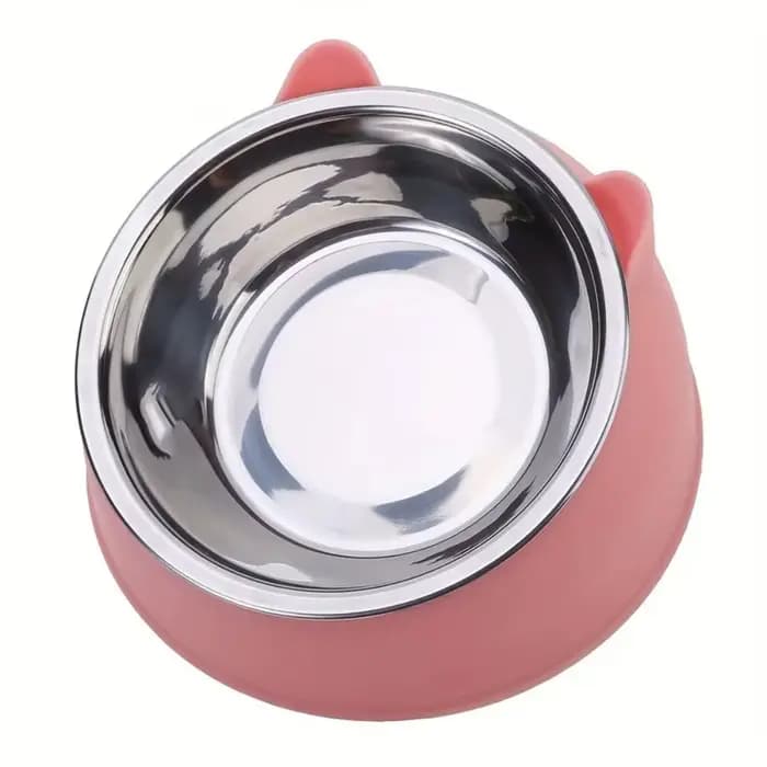 Gamelle 2-en-1 en acier inoxydable pour chat avec support oreilles mignonnes
