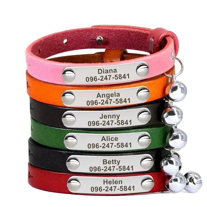 Collier de chat personnalisé réglable en cuir colliers de chats de compagnie