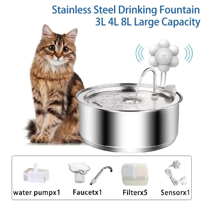 Fontaine d'eau automatique en acier inoxydable pour chat