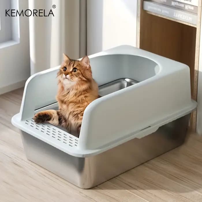 Bac à litière en acier inoxydable XL 60/50CM avec couvercle