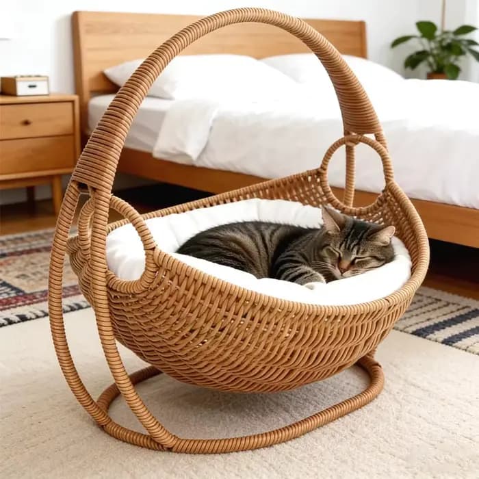 Lit pour chat semi-fermé en tissu tressé