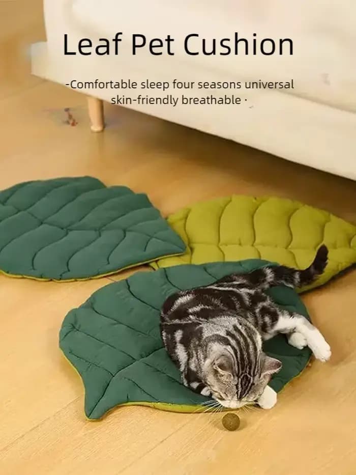 Tapis de lit en coton doux en forme de feuille pour chaton