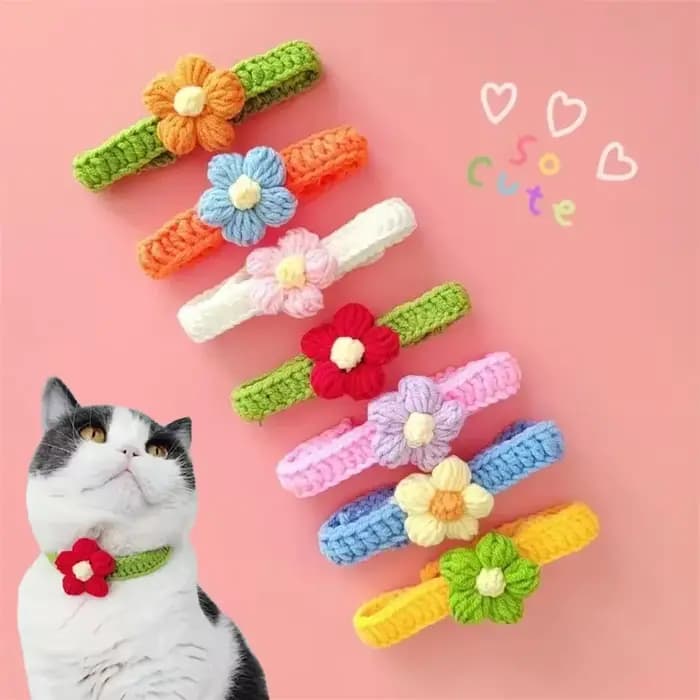 Collier en laine réglable en Crochet pour chien et chat