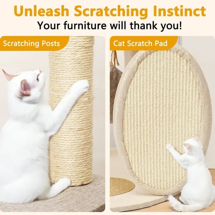 Tour à chat multifonctionnelle avec planche à gratter en Sisal et jouets