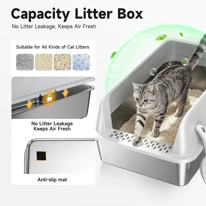 Bac à litière pour chat en acier inoxydable XL