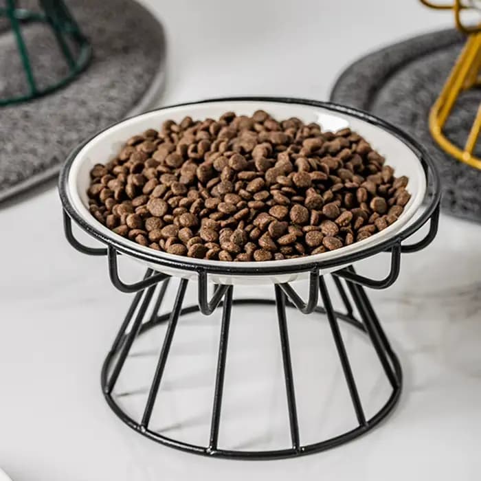Bol de nourriture pour chat en céramique surélevé de qualité supérieure avec support en métal Stable détachable facile à nettoyer pour chats chiens décor à la maison