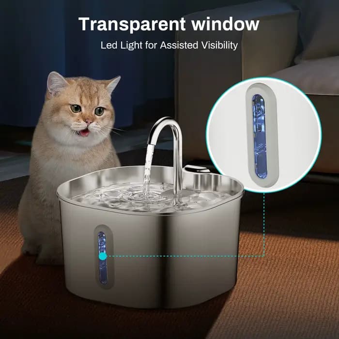 Fontaine d'eau pour chat en acier inoxydable