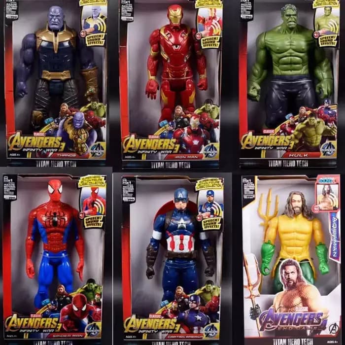 30 cm Avengers jouet Thanos Hulk Spiderman Iron Man Captain America Thor panthère noire avec son et lumière Action jouets de noël