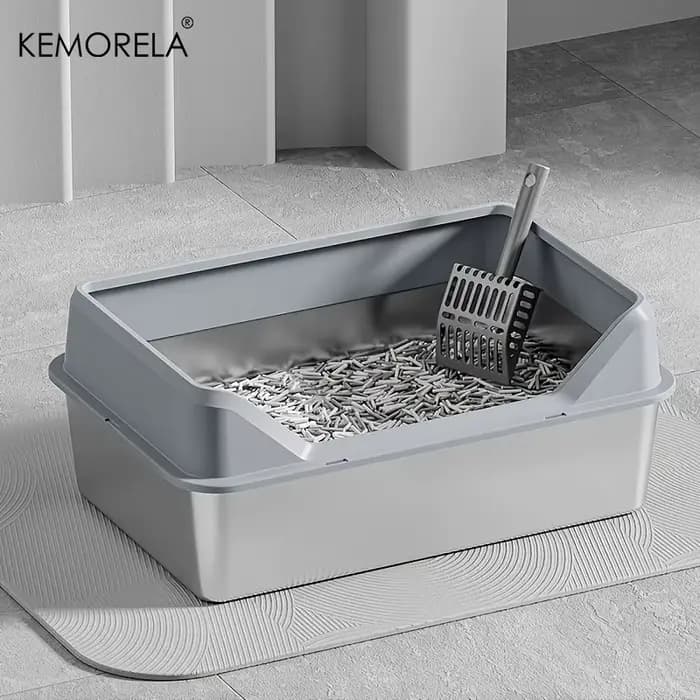 KEMORELA XL bac à litière extra large en acier inoxydable avec couvercle grand bac