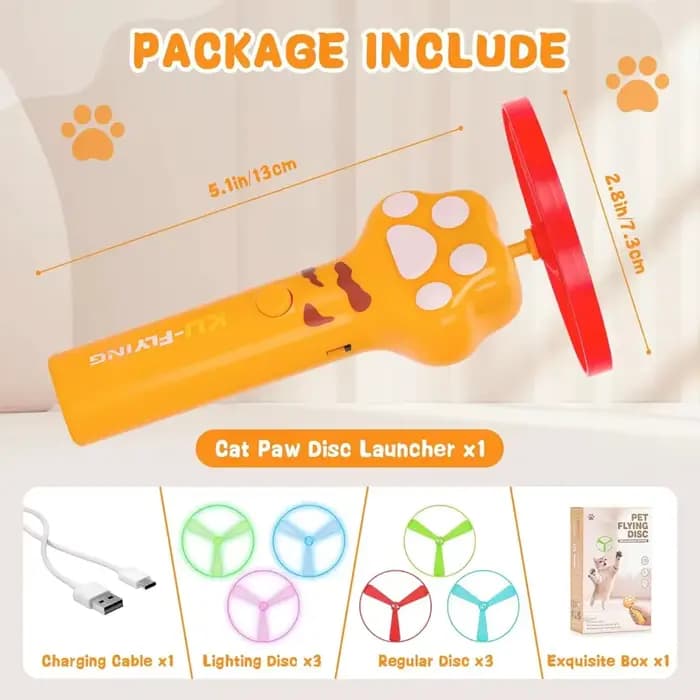 Lanceur de disques rechargeable pour chat avec 6 toupies volantes – Jouet interactif de chasse pour animaux de compagnie