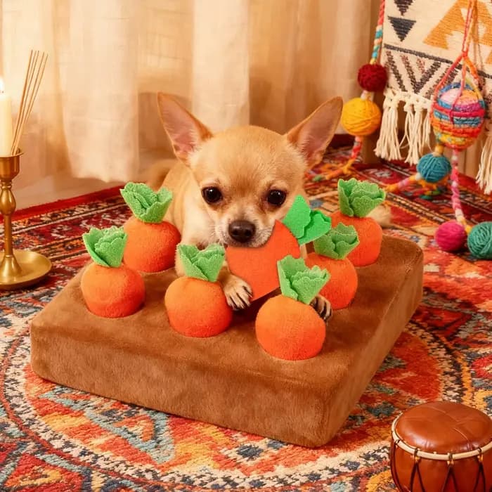Tapis olfactif pour chat avec 9 carottes en peluche douce, jeu interactif d'olfaction pour chiens, jouets d'enrichissement pour chiens