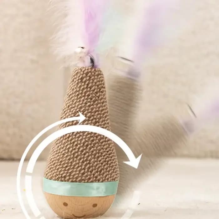 Jouet interactif pour chat : Tumbler Wobbler résistant aux morsures avec plumes et agave pour le nettoyage des dents – Fournitures pour animaux de compagnie
