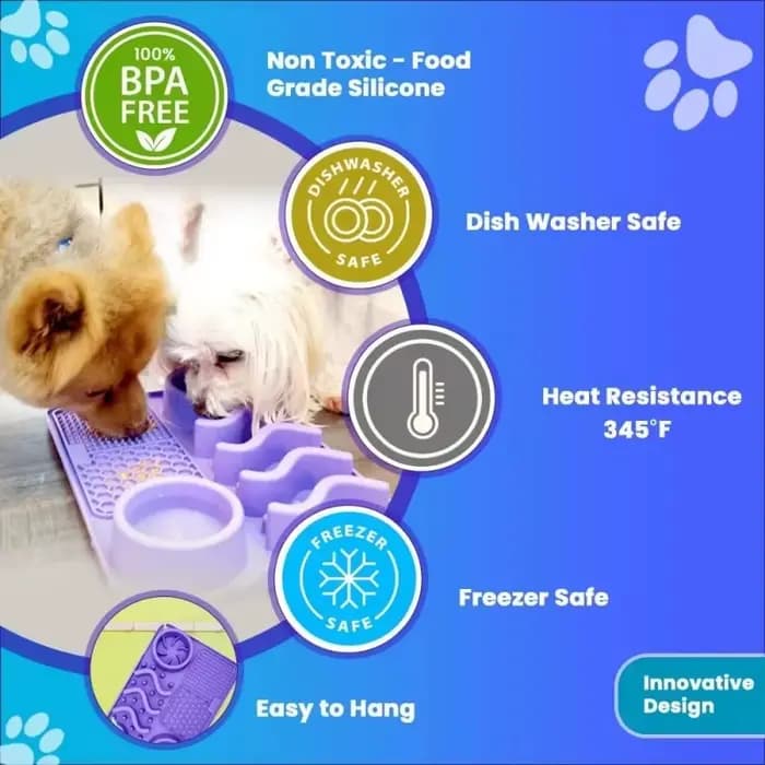 Tapis d'alimentation lente pour animaux de compagnie – Outil amélioré de soulagement de l'anxiété et de l'ennui en silicone non toxique (turquoise) avec bol en aluminium, 17 x 11 x 2 po