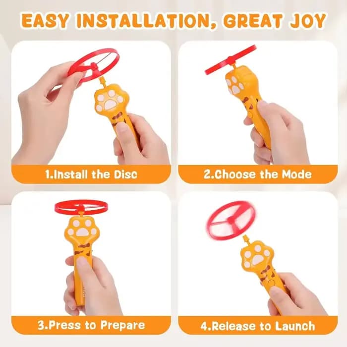 Lanceur de disques rechargeable pour chat avec 6 toupies volantes – Jouet interactif de chasse pour animaux de compagnie