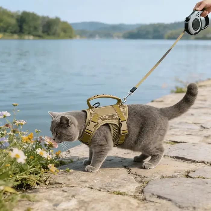 Harnais anti-évasion pour chat avec laisse rétractable