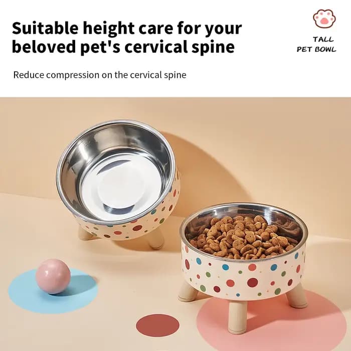 1 bol surélevé pour chat à motif de dessin animé - protection du cou en acier inoxydable