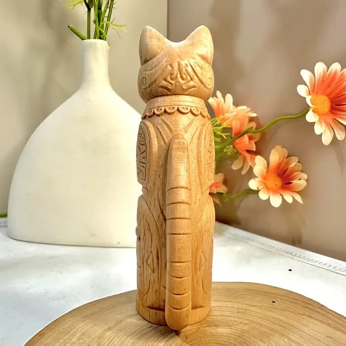 Statue de totem de chat en bois de 3,9 pouces, sculptée à la main, style tribal, adaptée à la décoration de la maison, du salon, de la chambre, du bureau, de la salle d'étude, de la table à thé, cadea