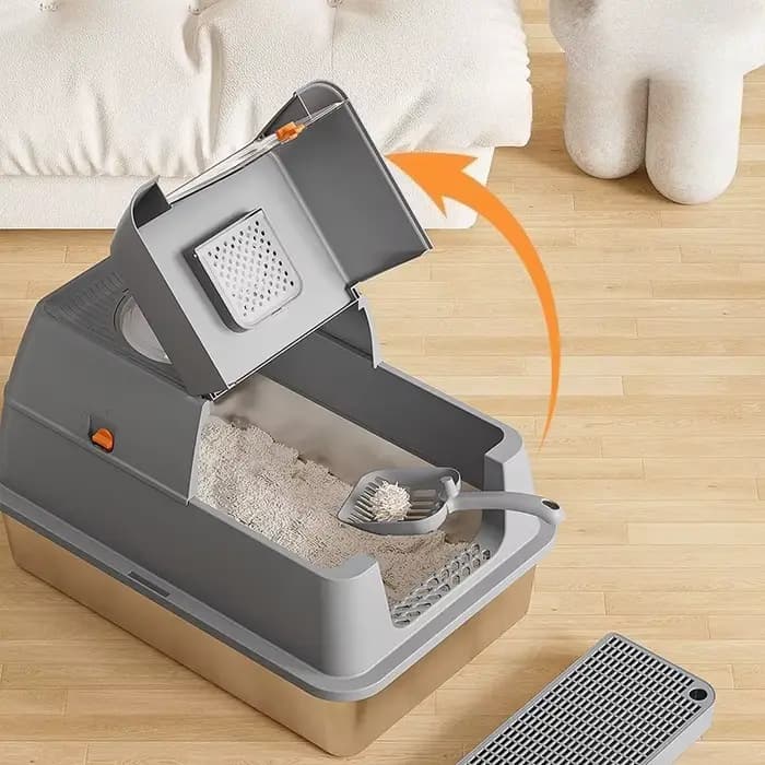 Bac à sable autonettoyant en acier inoxydable pour chat