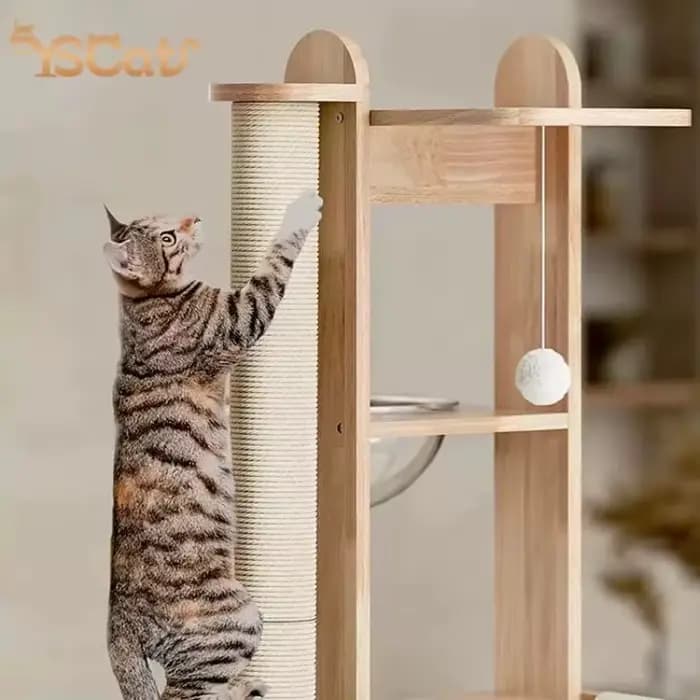Arbre à chat en bois massif moderne de luxe de 125 cm