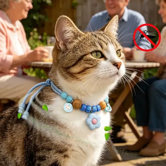 Collier Répulsif Réglable pour Animaux de Compagnie en Bois de Camphre Naturel – Éloigne les Puces
