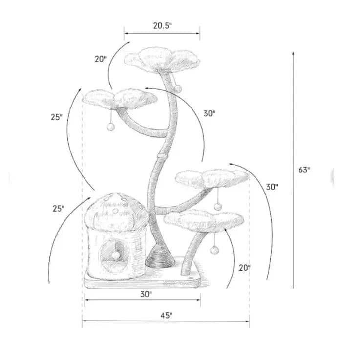 Arbre à chat moderne en bois avec motif floral