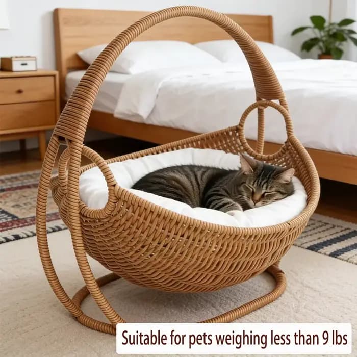 Lit pour chat semi-fermé en tissu tressé