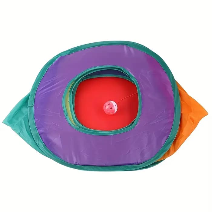 Tunnel carré pliable arc-en-ciel pour chat avec balle suspendue, abri interactif pour animaux de compagnie, maisonnette de jeu, grotte pour chat