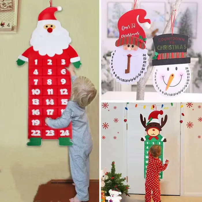 Calendrier de l'Avent de Noël réutilisable avec poches pour 24 jours