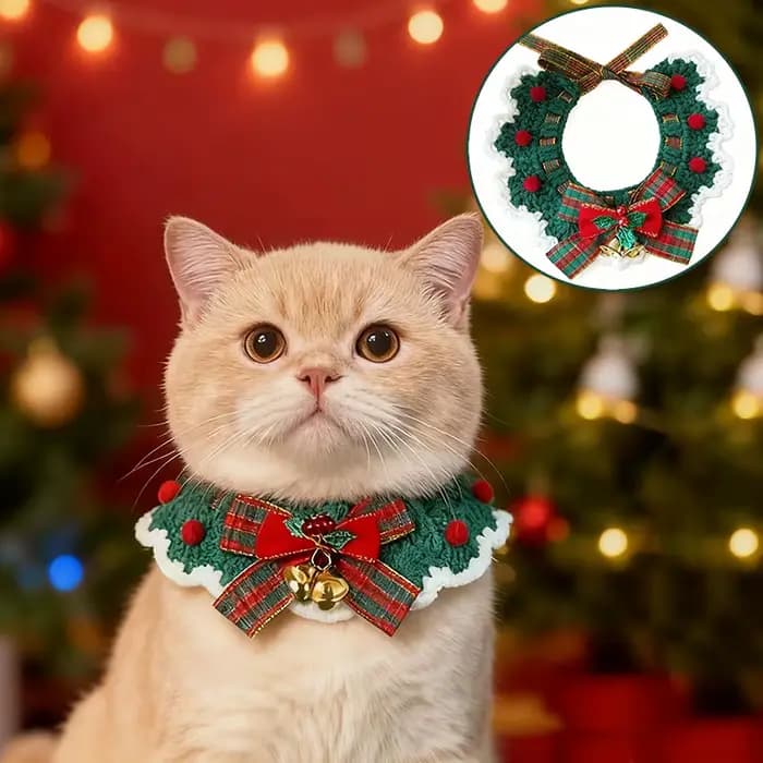 Collier à nœud papillon en laine au crochet pour chat mignon