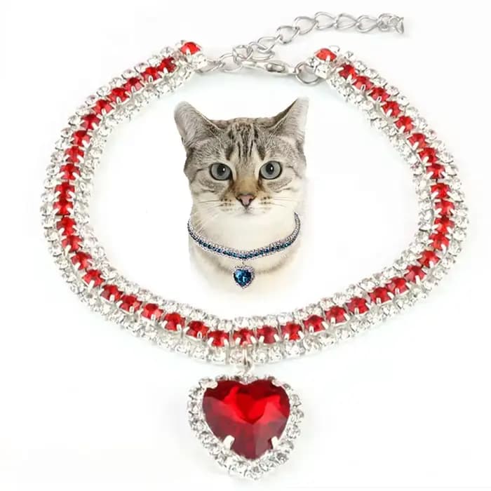 Collier de luxe en diamant pour animaux de compagnie, pendentif d'amour mignon, collier pour chien et chat, accessoires pour chiots, collier en cristal scintillant pour chat