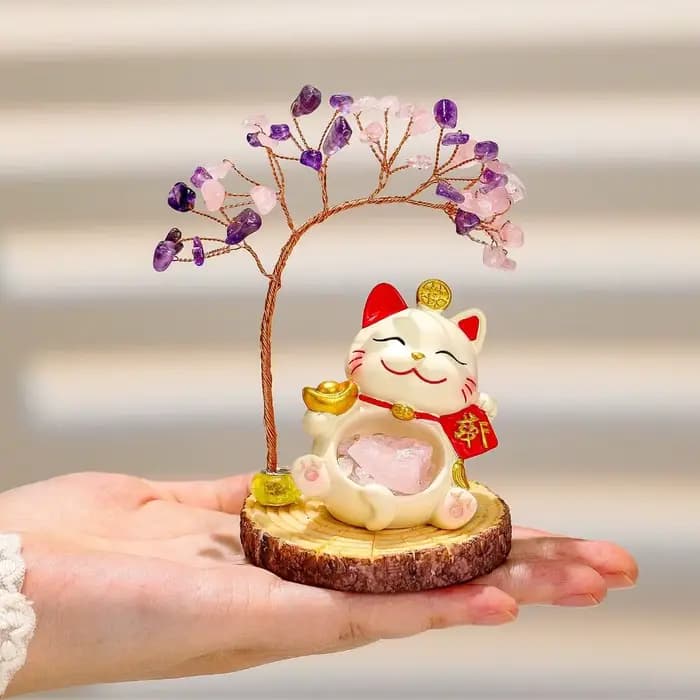 Chat mignon cristal naturel arbre