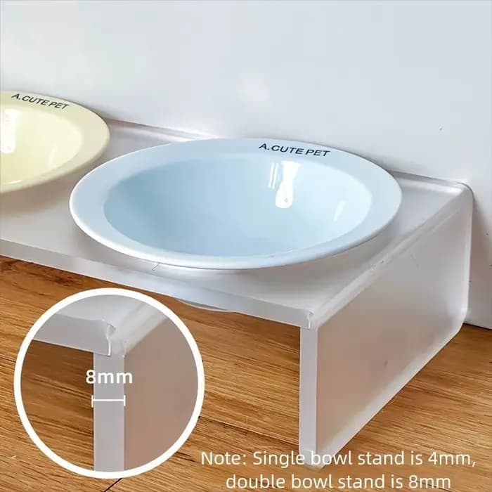 Bol surélevé en céramique pour chat, support de bol en acrylique de couleur unie, support de bol inclinable réglable, grand diamètre, double bol pour animaux de compagnie