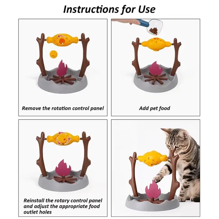 Jouet interactif pour chat en forme de barbecue d'extérieur - Distributeur de nourriture roulant avec friandises cachées